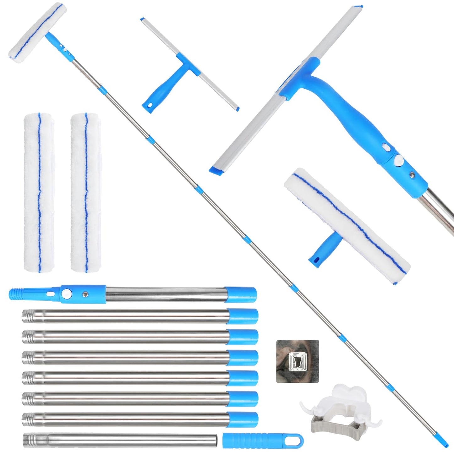 Window Cleaning Equipment with 3m Extension Pole, Squeegee Scrubber Tool