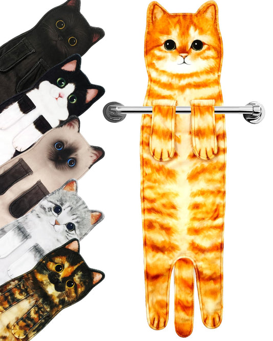 PAT JUUMG Funny Cat Hand Towels for Bathroom,Cute Bathroom Decorative Hanging Kitchen Towel,Super Absorbent Soft,Cat Gifts for Cat Lovers,Gifts For