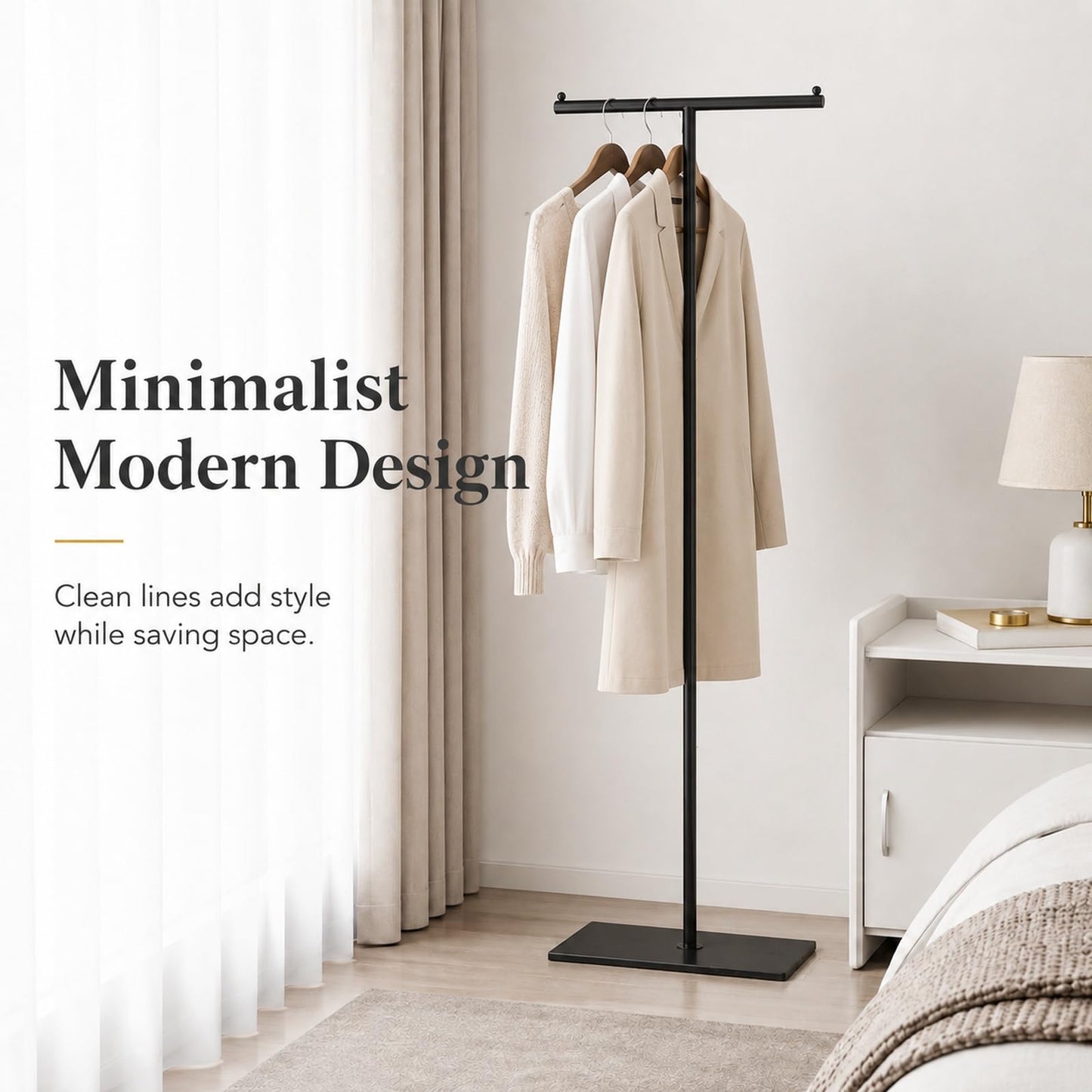 GOOGO T-Shaped Coat Rail Freestanding, Heavy Duty Metal Clothes Rack with Stone-Effect Base, 175 cm Modern Coat Stand for Hallway, Entryway, Bedroom