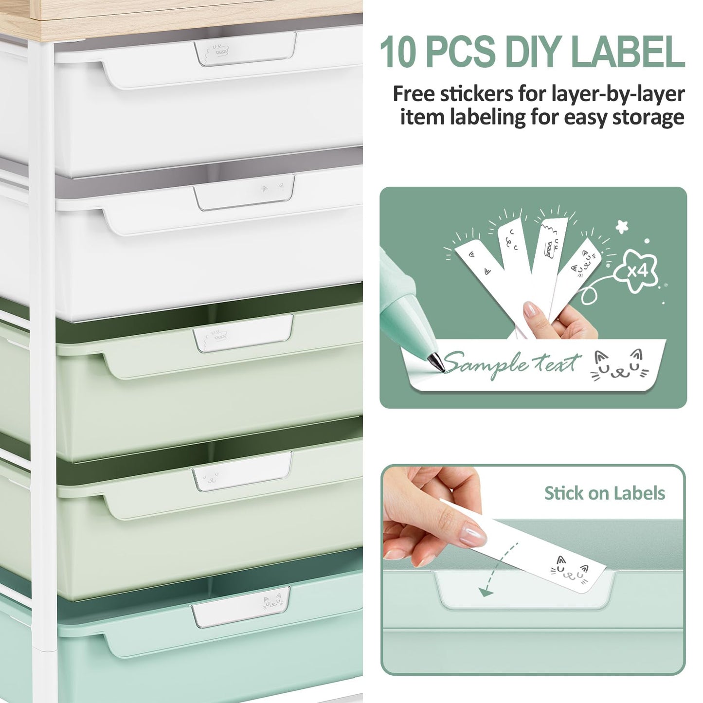 10-Drawer Craft Organizer Trolley Cart, Green