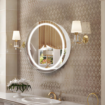 Janboe 51cm Round Mirror Cabinet with Lights,with Defogger,Dimmable,Anti-Fog,3 Colors,White