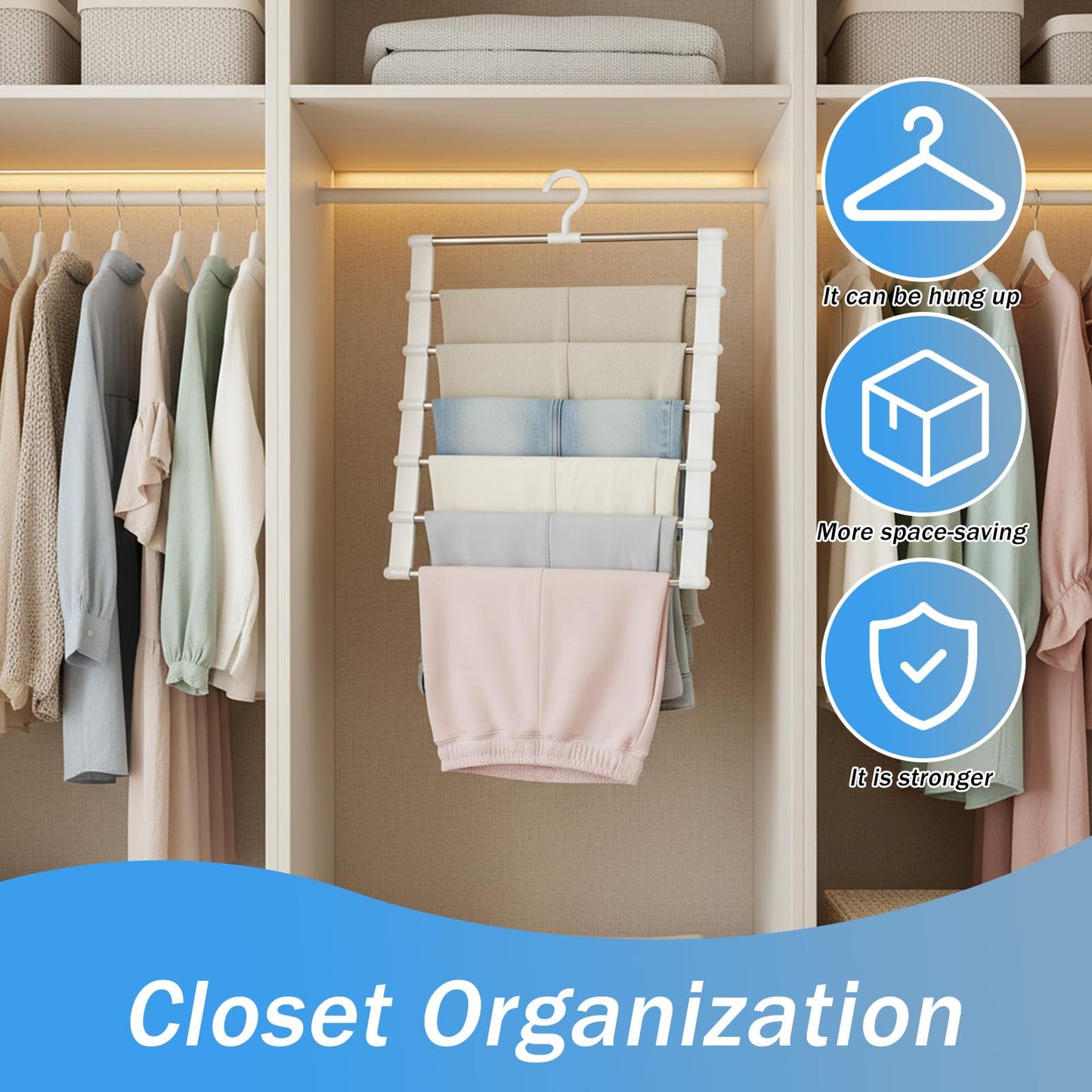 3 Pack Trouser Hangers, Trouser Hangers Space Saving Space Saver Trouser Rack 360° Rotatable Multi Layer Pants Hanger Women Man for Jeans Skirt Tie