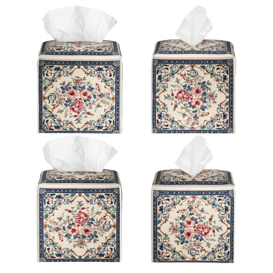 Mexpekil Square Tissue Box Cover vintage flowers ethnic pattern PU Leather Tissue Box Cover Cube Tissue Box Holder for Bathroom Car Napkins Facial