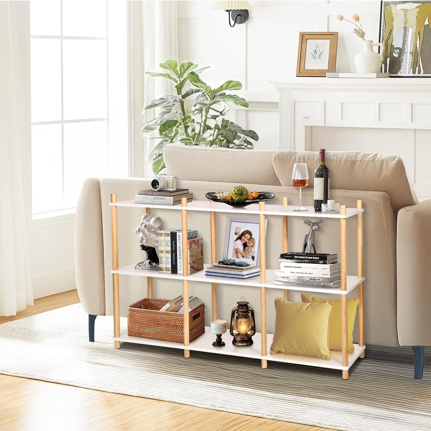 YGYQZ Bookcase, White Bookshelf 6 Cube Storage Unit, Display Unit Low Bookshelf Wide Open Shelves for Living Room