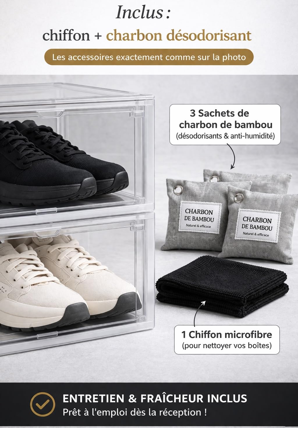 EVRYNA 2 Pack Premium Clear Shoe Boxes - Stackable - Anti-UV, Magnetic Front Door - Reinforced Plastic, Designer Storage for Sneakers