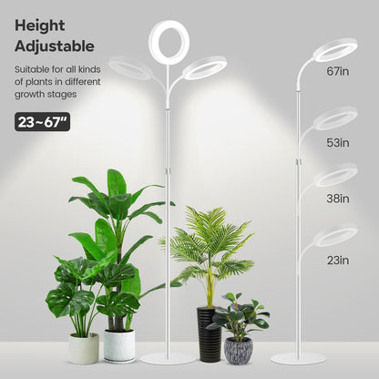 Garpsen Grow Light, Full Spectrum LED Floor Plant Light with Timer 6/12/16H, 3 Color Modes Grow Lamp with Base, 5 Dimmable Levels, 23''~67''Adjustable