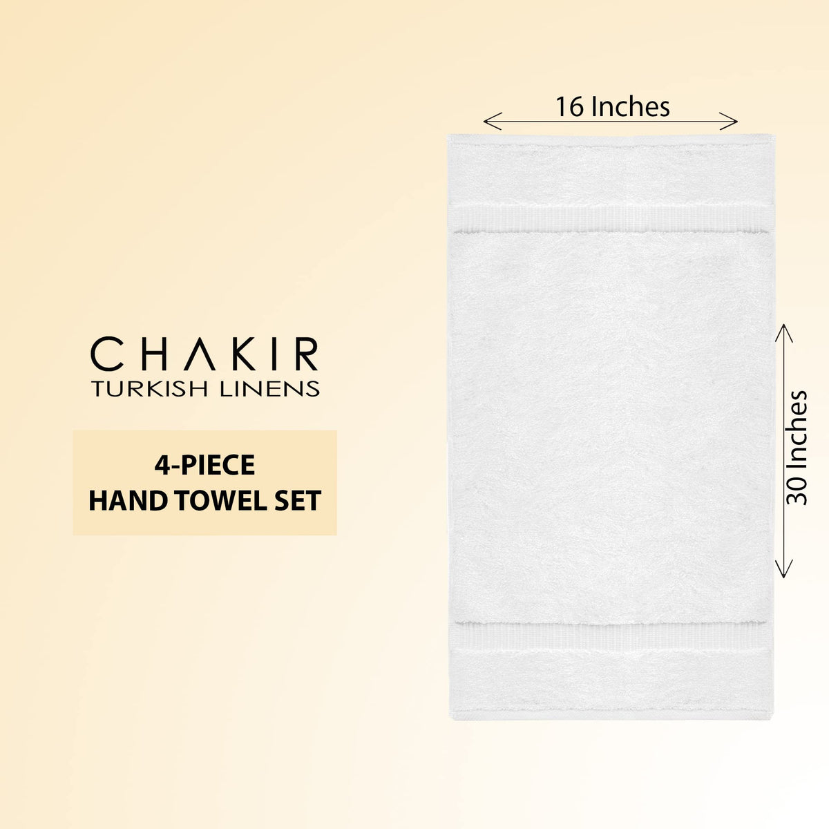 Chakir Turkish Linens 100% Cotton Premium Turkish Towels for Bathroom | 16'' x 30'' 4-Piece Hand Towel, White
