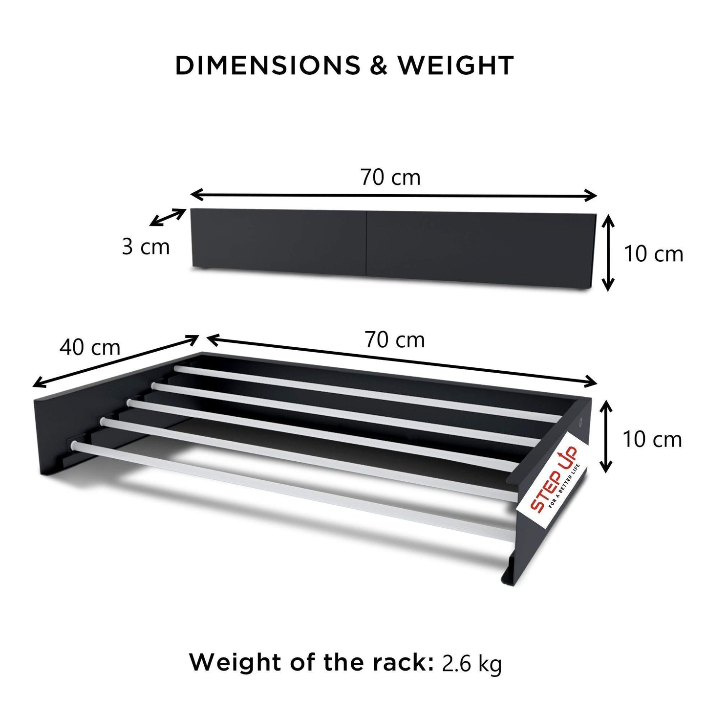Step Up Laundry Drying Rack, Wall Mounted, Retractable Clothes Drying Rack, 20 kg Capacity, with Wall Template and Long Drill Bit - 70 cm WHITE