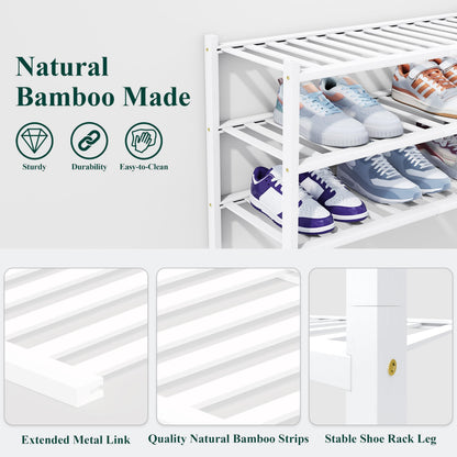 smiry Shoe Rack, 5 Tier Bamboo Shoe Organizer, Stackable Free Standing Wooden Shoe Storage Shelf for Entryway, Front Door Entrance, White