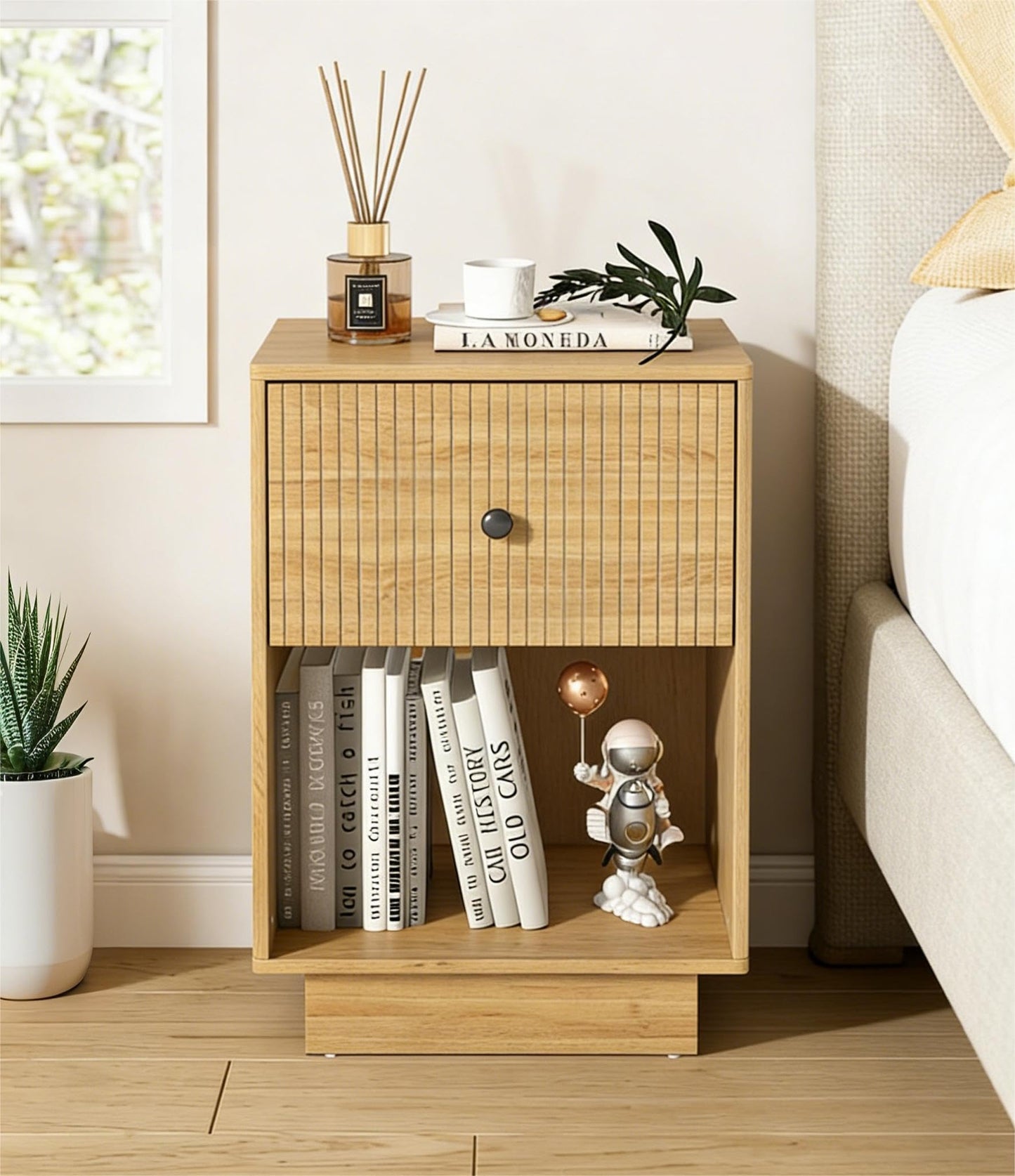 Manora Oak Bedside Tables Drawer Storage Nightstand End Table