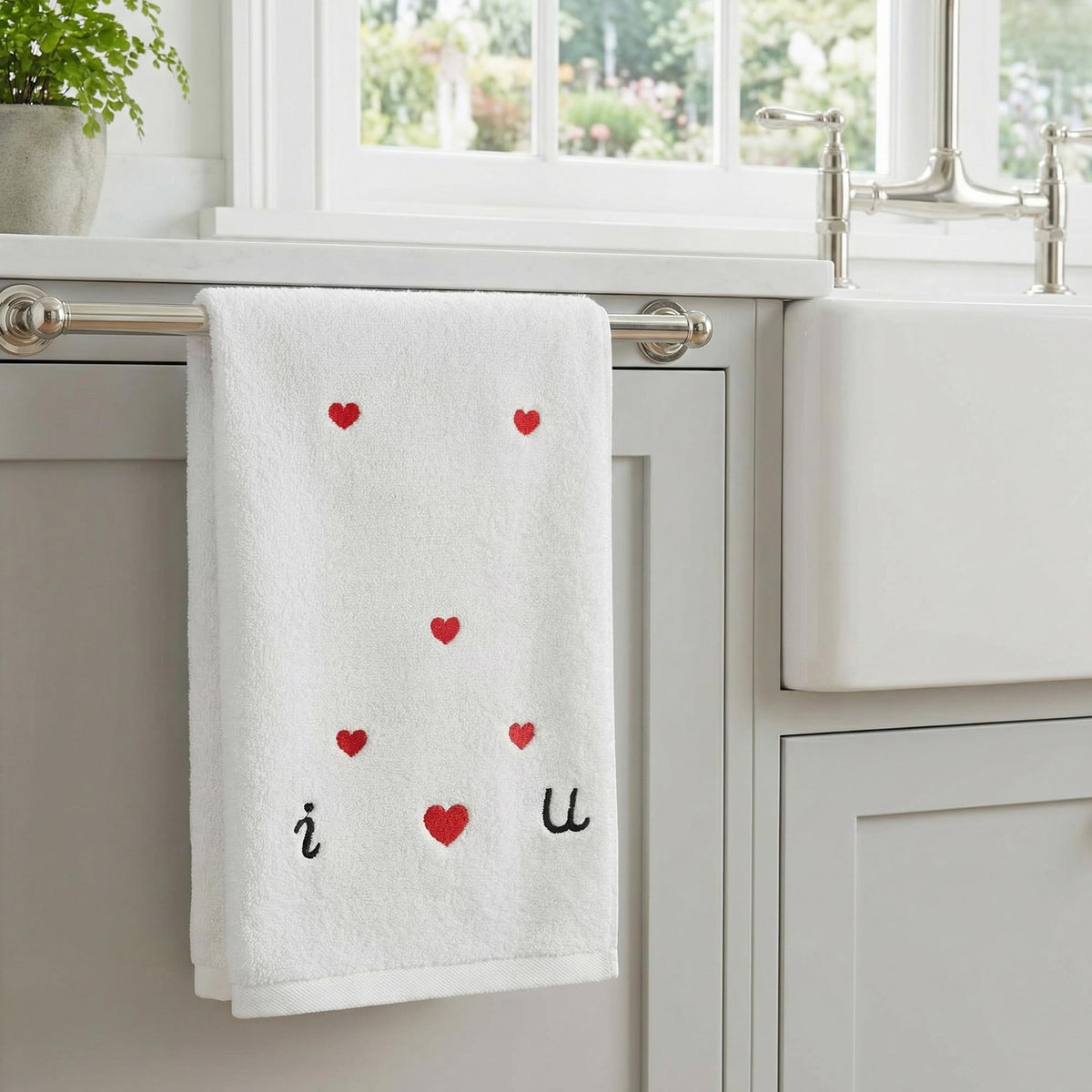 HMETOL Valentine's Day Cotton Letter Heart Love Pattern Hand Towels