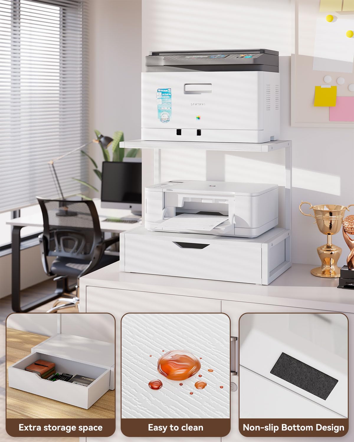 IBUYKE 2 Tier Desktop Printer Stand,Printer Table with Storage Shelf,Multi-Purpose Desk Organizer for Folders,Books,for Fax Machine