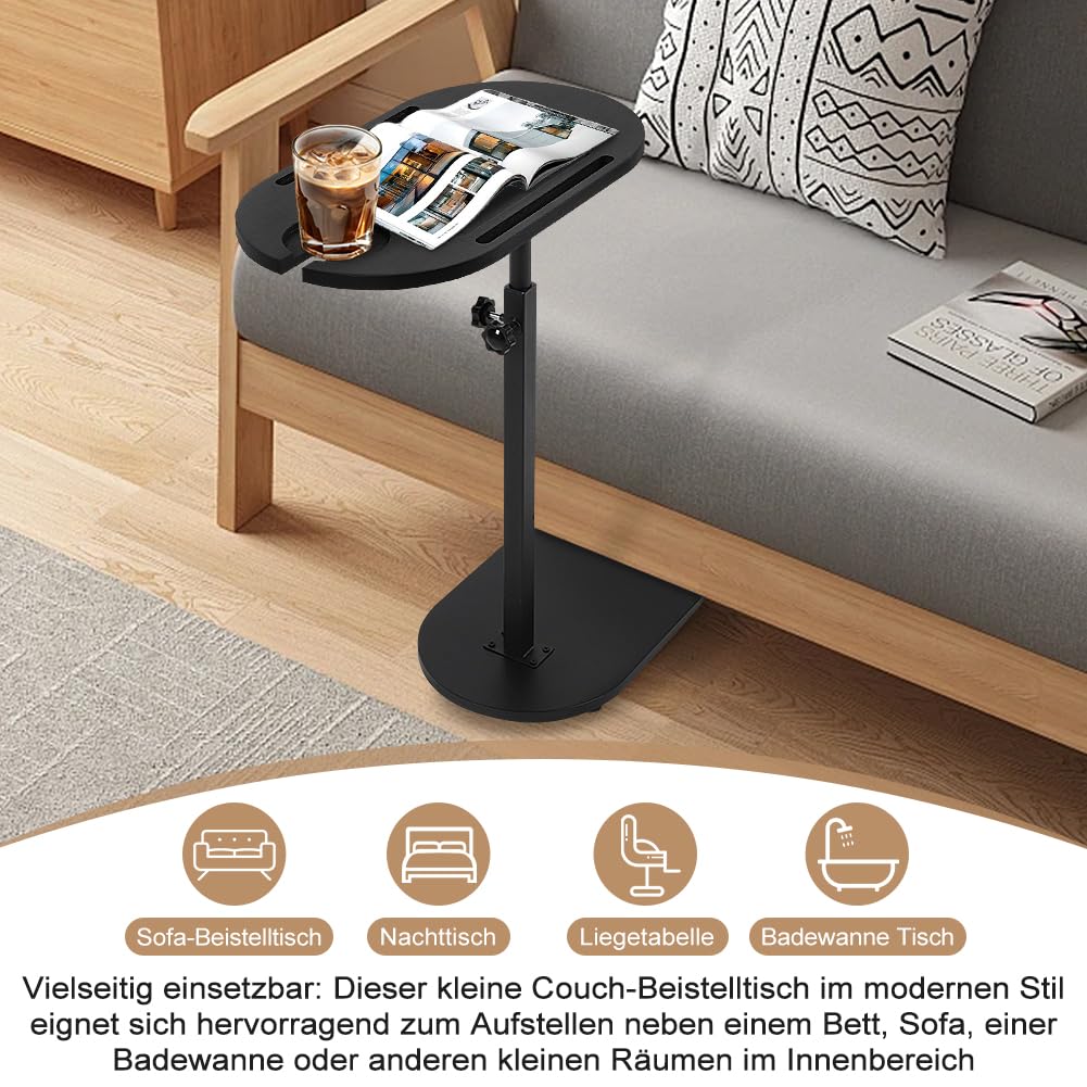 C Shaped End Table with Adjustable Height and Rotating Top