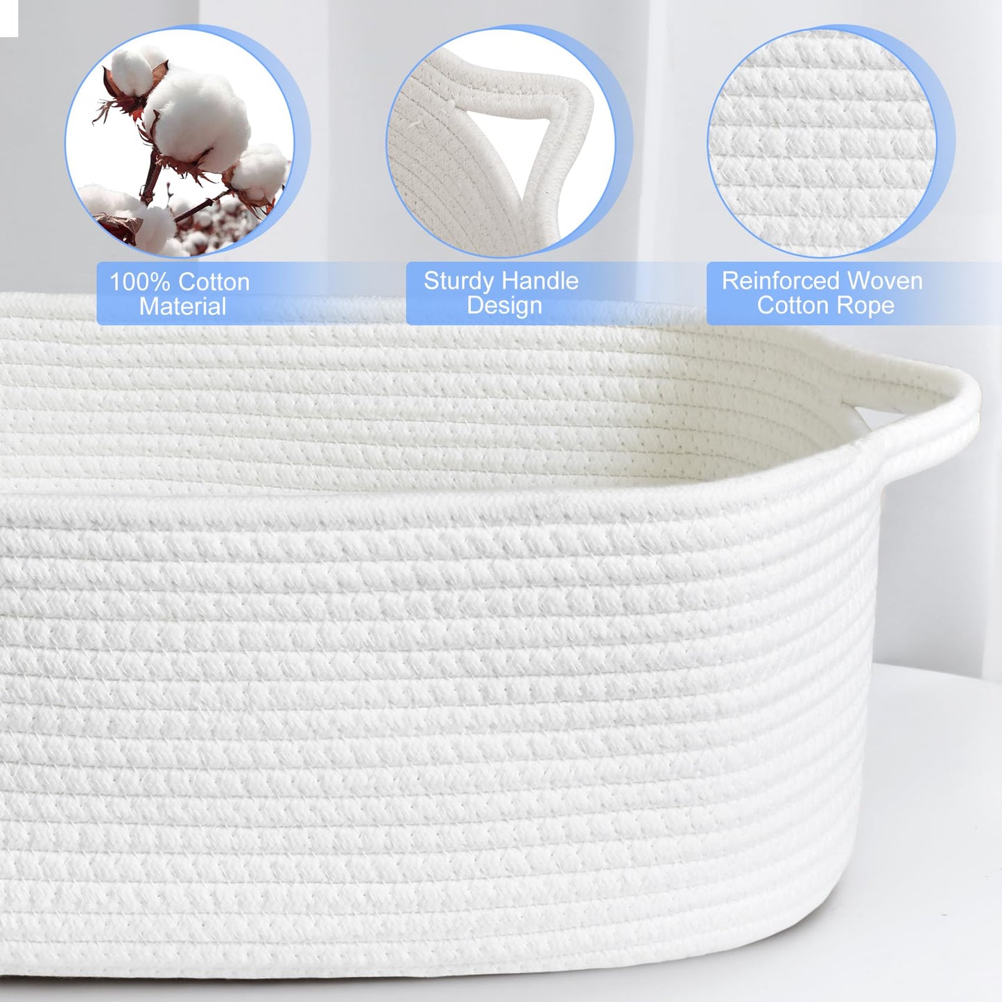 ABenkle Small Storage Basket with Handles, Cotton Rope Woven Dog Cat Toy Bin, Decorative Shelves Closet Organizing for Nursery Laundry Bedroom