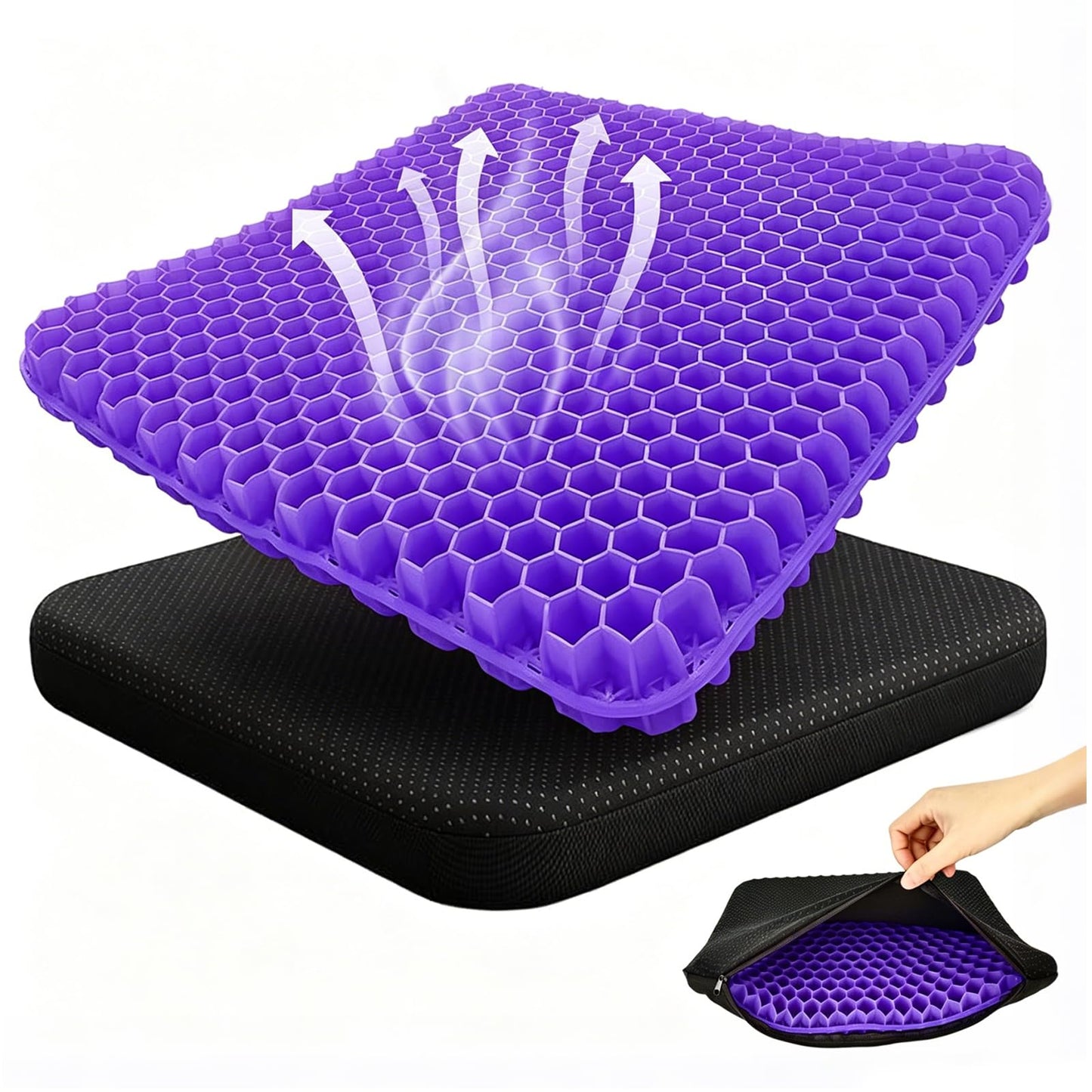 TOGETDREAM Gel Seat Cushion,Soft Sitter Honeycomb Ergonomic Cushion Cool Gel Cushion Large Double Thick Gels Cushions with Cloth Cover Pressure Pain