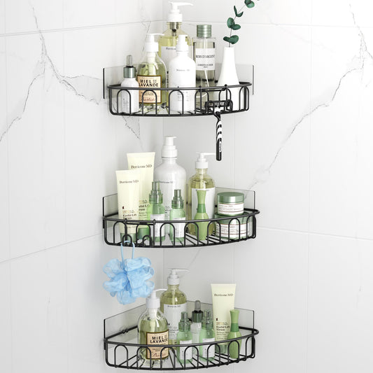 Orimade Corner Shower Caddy Stainless Steel 3 Pack No Drilling,Bathroom Shelf Storage for Inside Shower,Rustproof Black