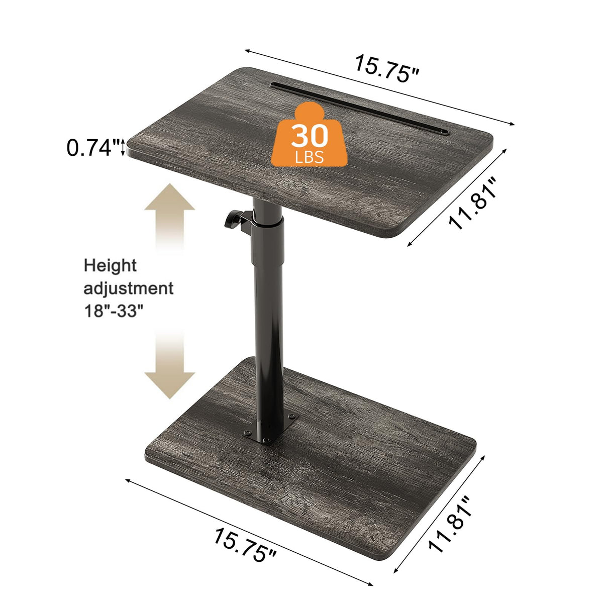 CAIYUN C Shaped Side Table, Height Adjustable Swivel 360° Rotating, BEnd Table for Small Spaces, Sofa Side Table with Metal Frame for Living Room
