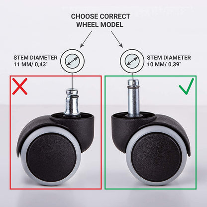 SKIR'CO 5 pcs 50 mm Rubber Chair Wheels, Rolling Office Chair Castors, Replacement Casters, Swivel Wheels, Universal Long Stems 5, Ø 10 mm