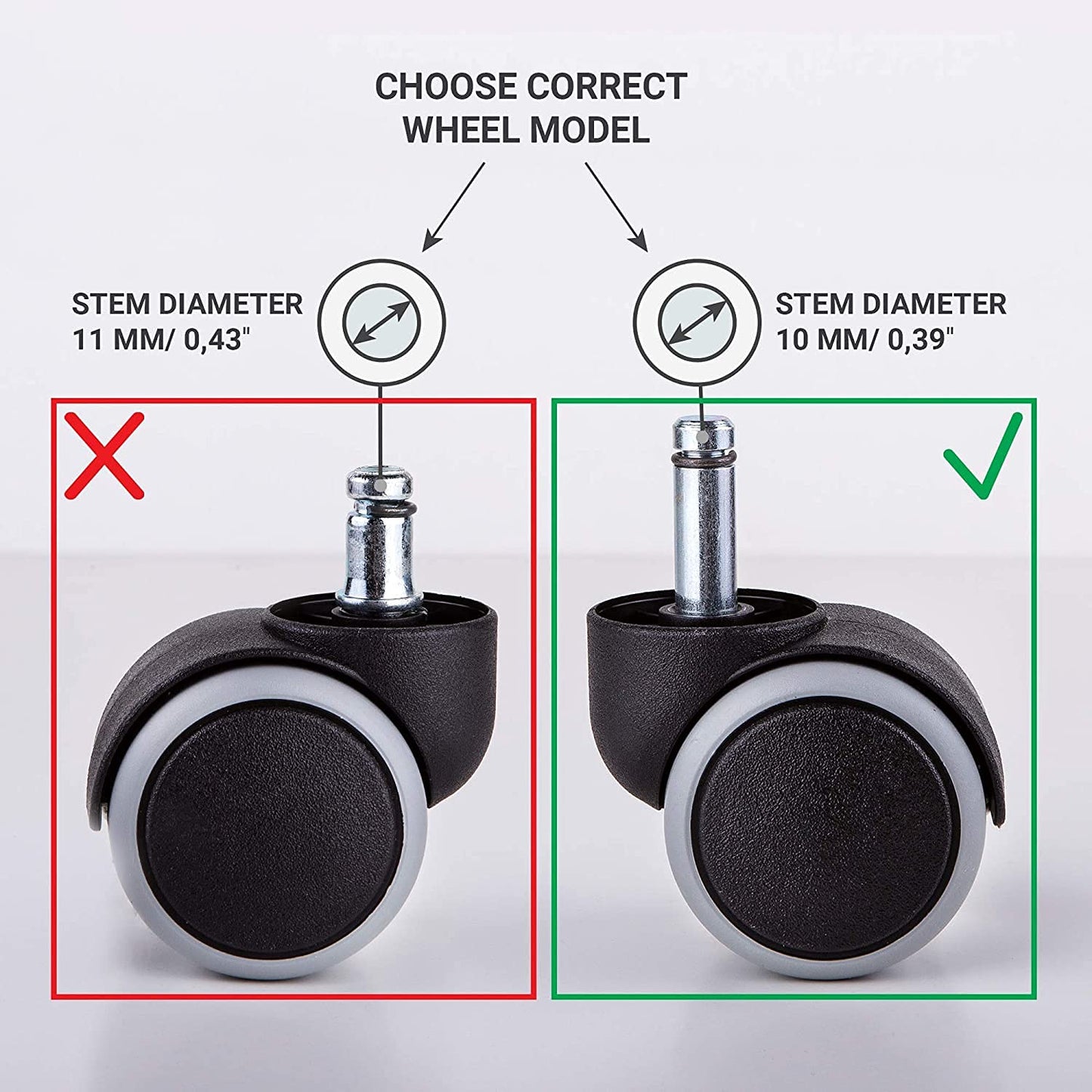 Namvo 5Pcs 10 x 22 mm Caster Wheels Replacement for Office Chair, Swivel Chair, Ultra Heavy Duty, Floor Protecting, Quiet Smooth on Floors