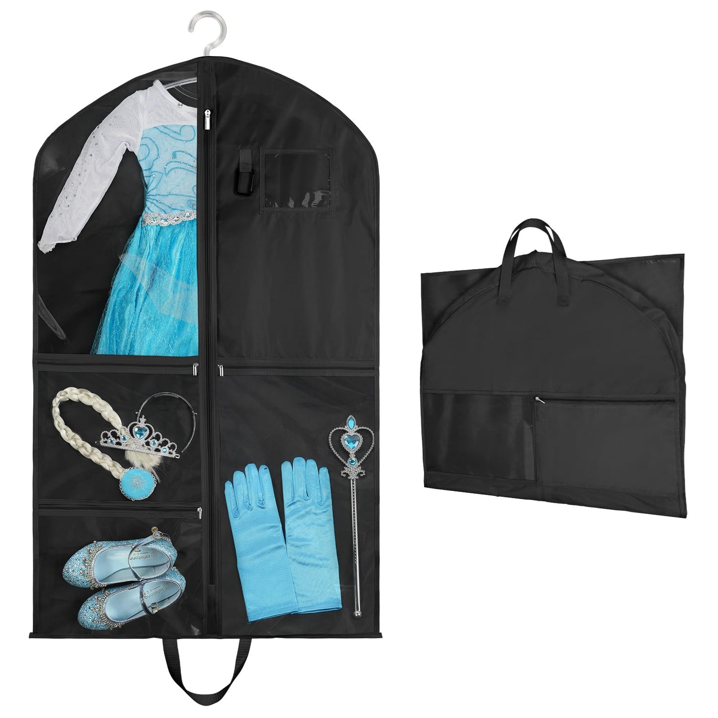OSDUE Clothes Covers, 40 inch WaterproofHanging Garment Bags with 5 Zipper Pocket and ID Slot Pockets Foldable Kids Dance Costume Garment Bag Travel