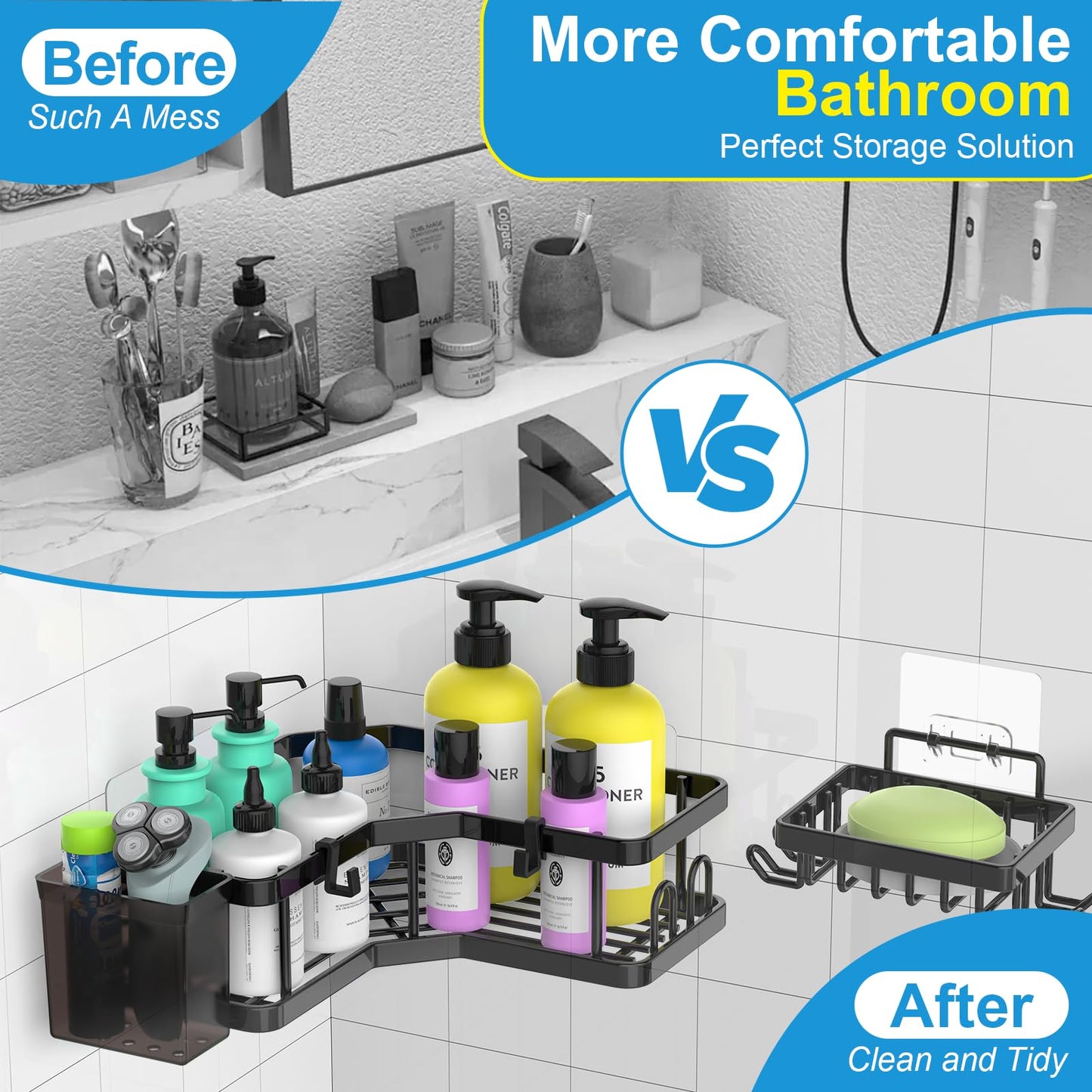 IMURZ Bathroom Storage Shower Caddy, 5 Pack Bathroom Organiser Corner Shelves with Soap Holder & Toothpaste Holder