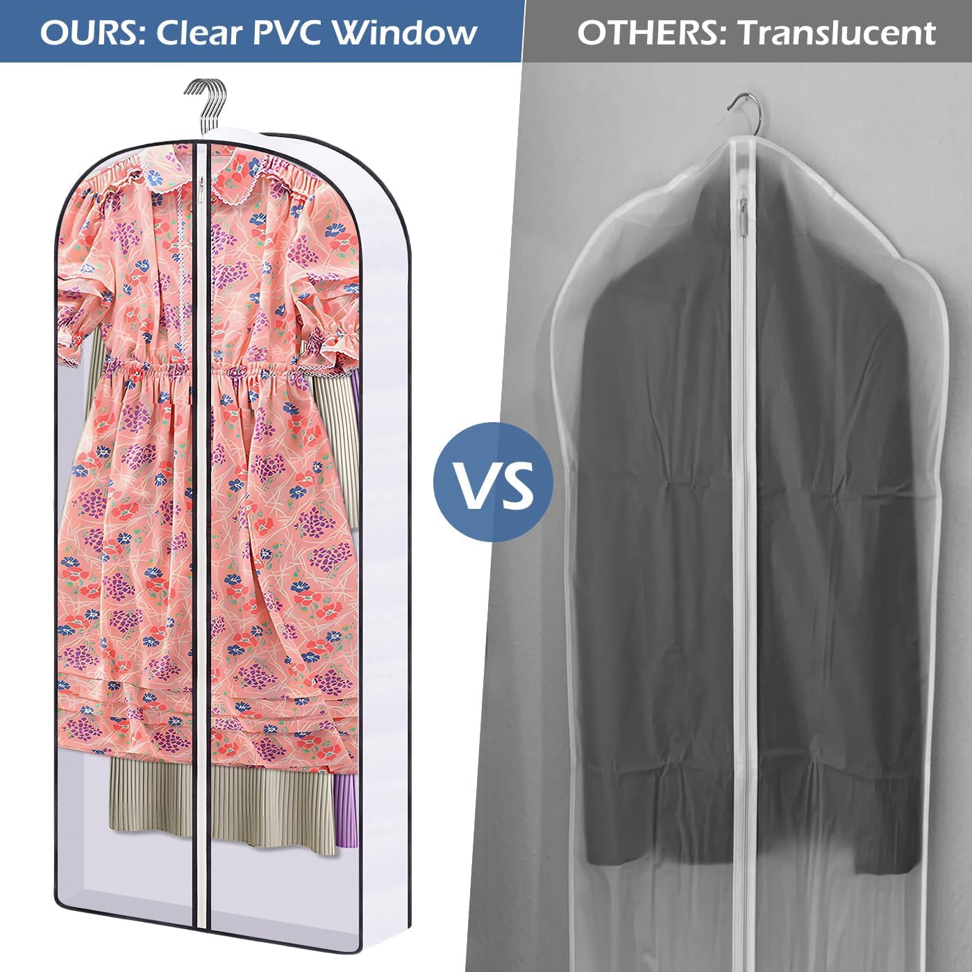 SLEEPING LAMB 50" Clear Garment Bags for Hanging Clothes Storage 4" Gussetes Dress Bags for Closet Storage Coat Cover for Suits, Sweater