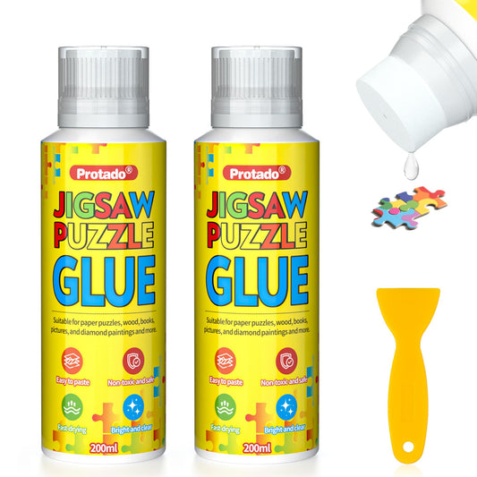 Jigsaw Puzzle Glue, 200ML Clear Non-Toxic and Quick Dry Puzzle Sealer with New Sponge Head and Applicator for 1000/3000/5000 Piece Puzzles of Paper