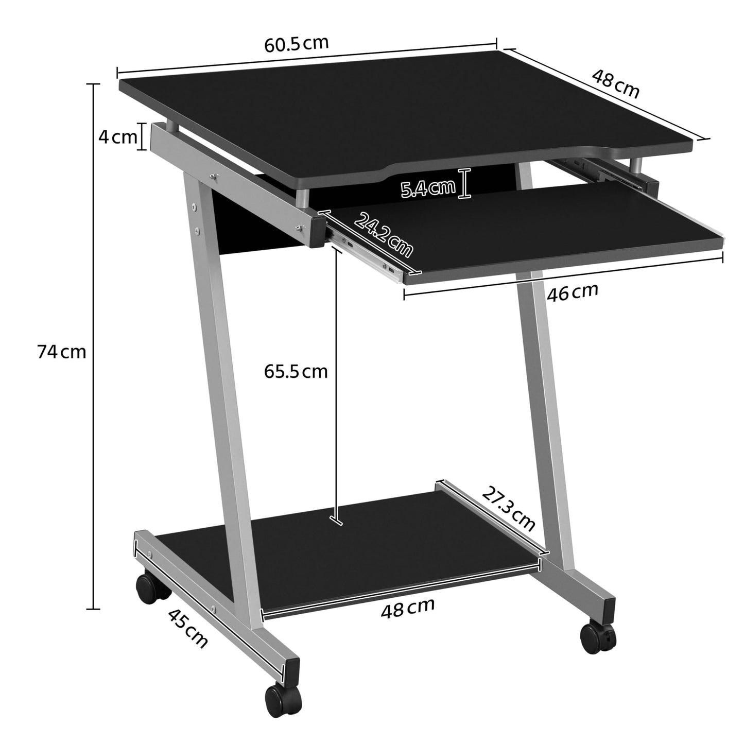 Yaheetech Small Computer Desk Z-Shaped PC Table on Wheels Movable, Black