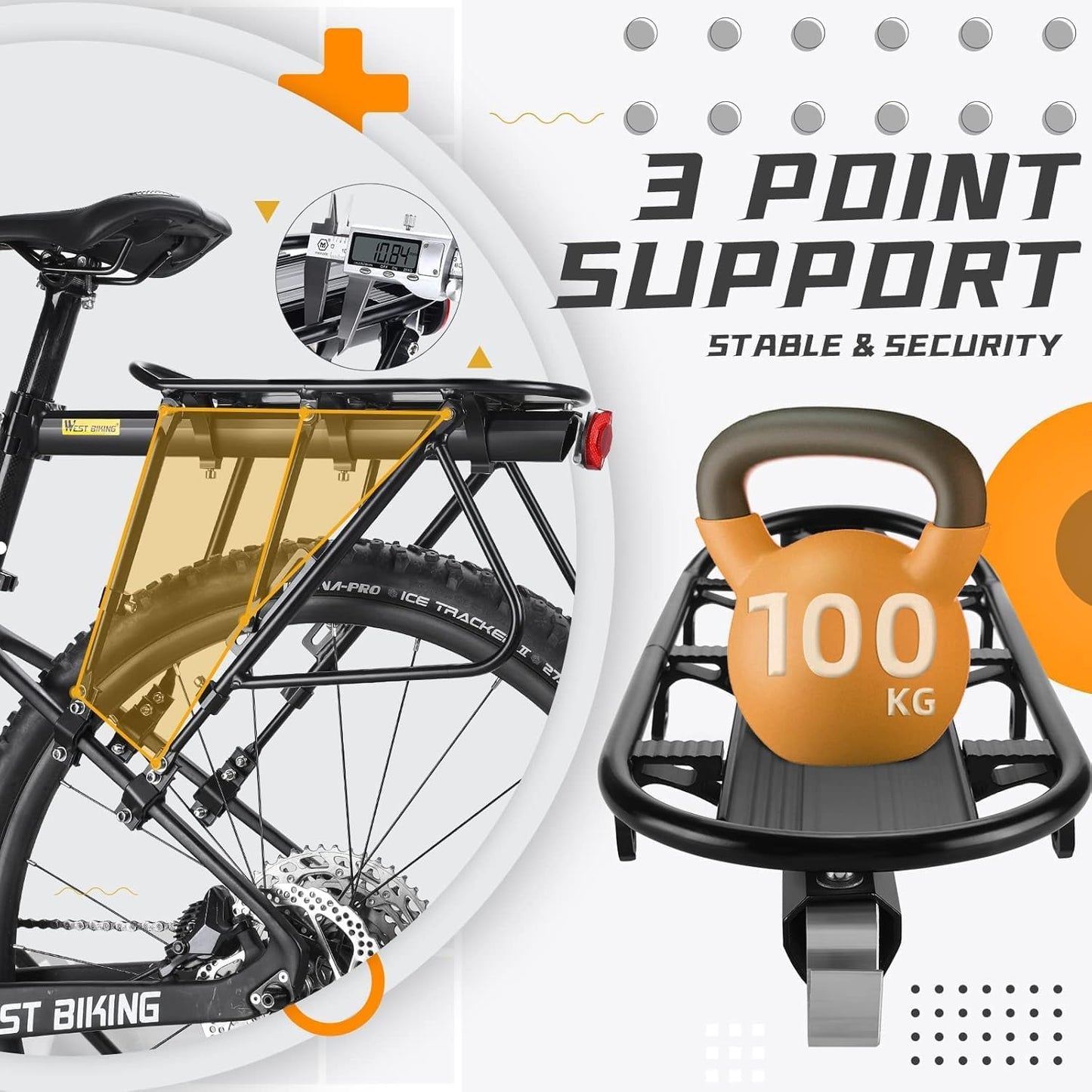 West Biking Bike Pannier Rack, 100KG Solid Bearing Bike Rack for Pannier Bags, Aluminum Alloy Mountain Bike Rear Rack Adjustable Bike Carrier Rack,