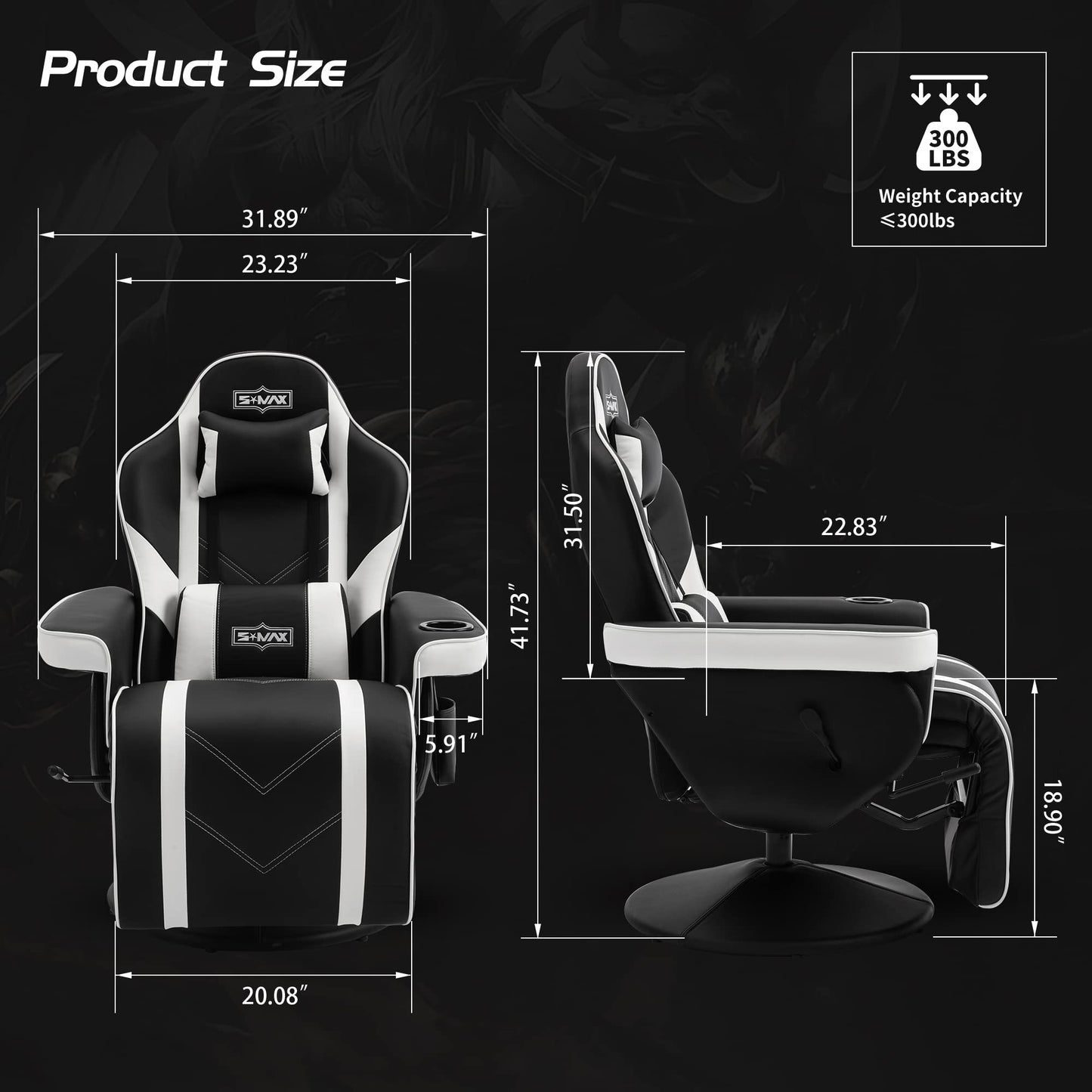 S*MAX Gaming Recliner Chair Ergonomic High Back Wide Lumbar Support Swivel PU Leather Cup Holder Adjustable Backrest Footrest Gaming Chair for Adults