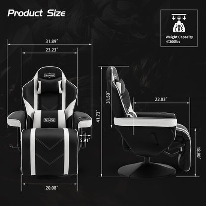 S*MAX Gaming Recliner Chair Ergonomic High Back Wide Lumbar Support Swivel PU Leather Cup Holder Adjustable Backrest Footrest Gaming Chair for Adults