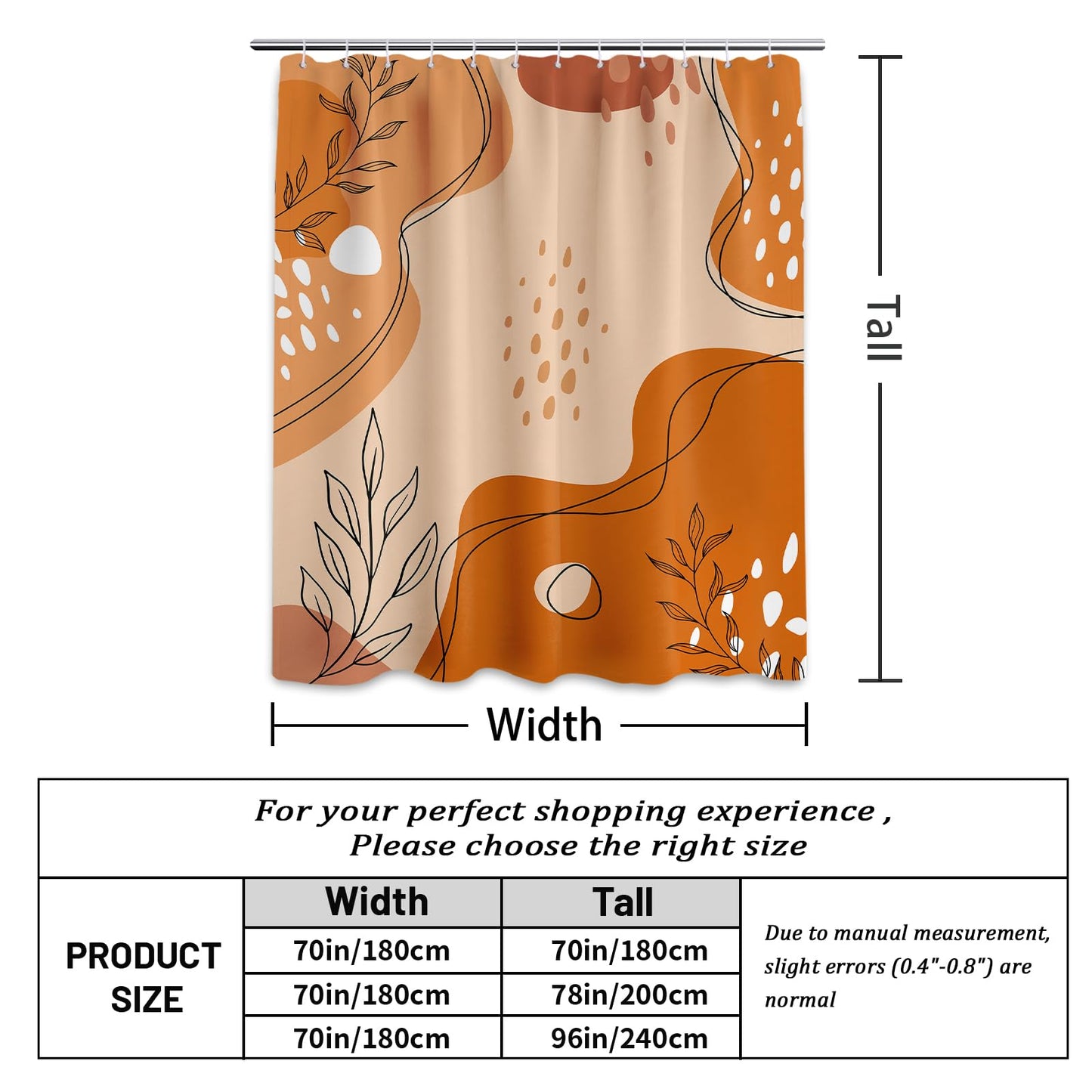 LanZanthic Burnt Orange Shower Curtains for Bathroom Orange Mid Century Modern Wet Room Shower Curtain with hooks, Mould Proof Resistant, Waterproof