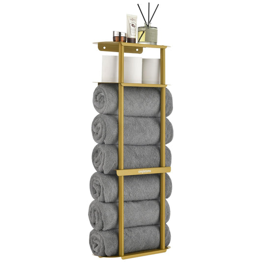 simpletome Towel Racks for Bathroom Storage Shower Organizer with Shelves Wall Mounted Thickened Carbon Steel (Gold)