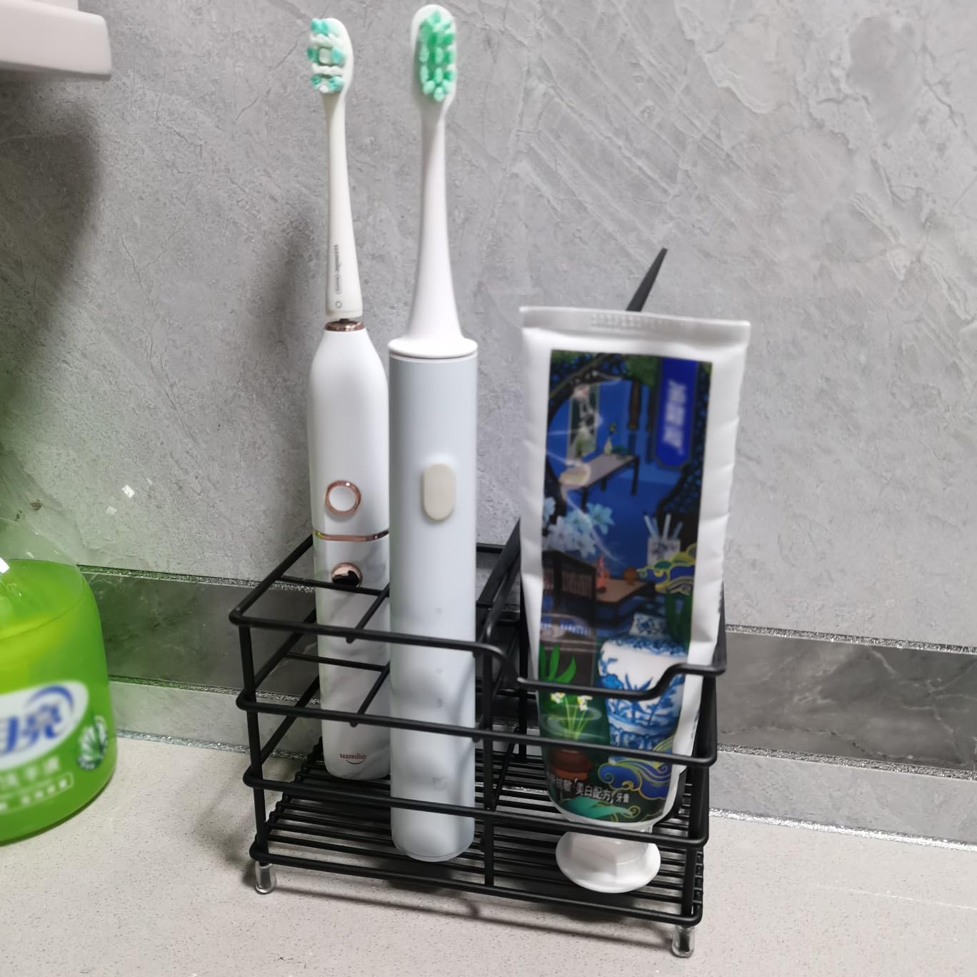 Electric toothbrush holder, stainless steel bathroom storage rack, drain storage rack (Black)