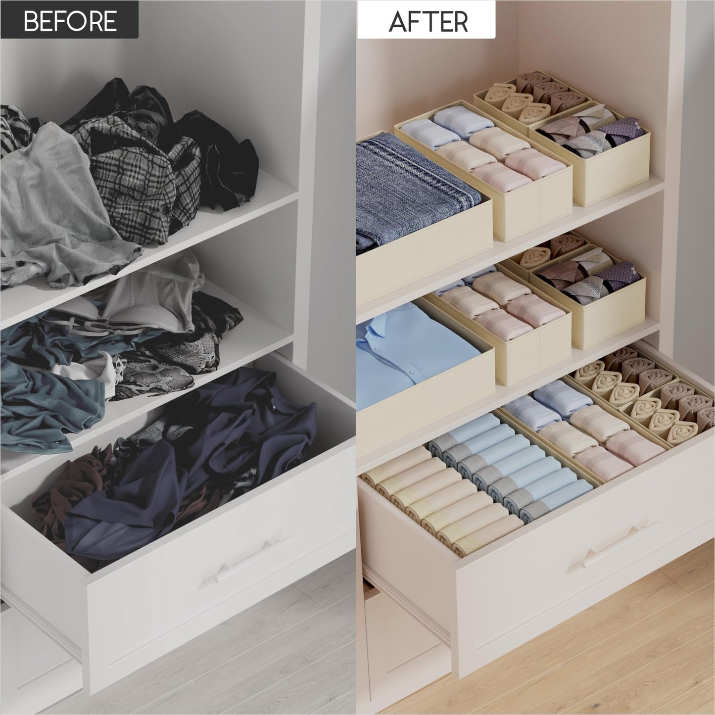 Homsorout Drawer Organisers Foldable Drawer Dividers - 10 Pack Fabric Clothes Wardrobe Storage Boxes Drawer Dividers Cubes for Dresser, Socks