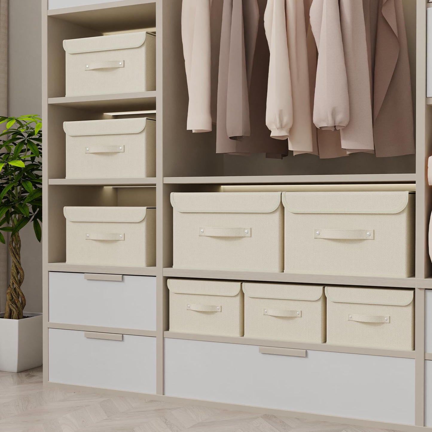 ENUMAIL Cloth Storage Baskets with Handles,Beige 26x20x17cm,3 Pack
