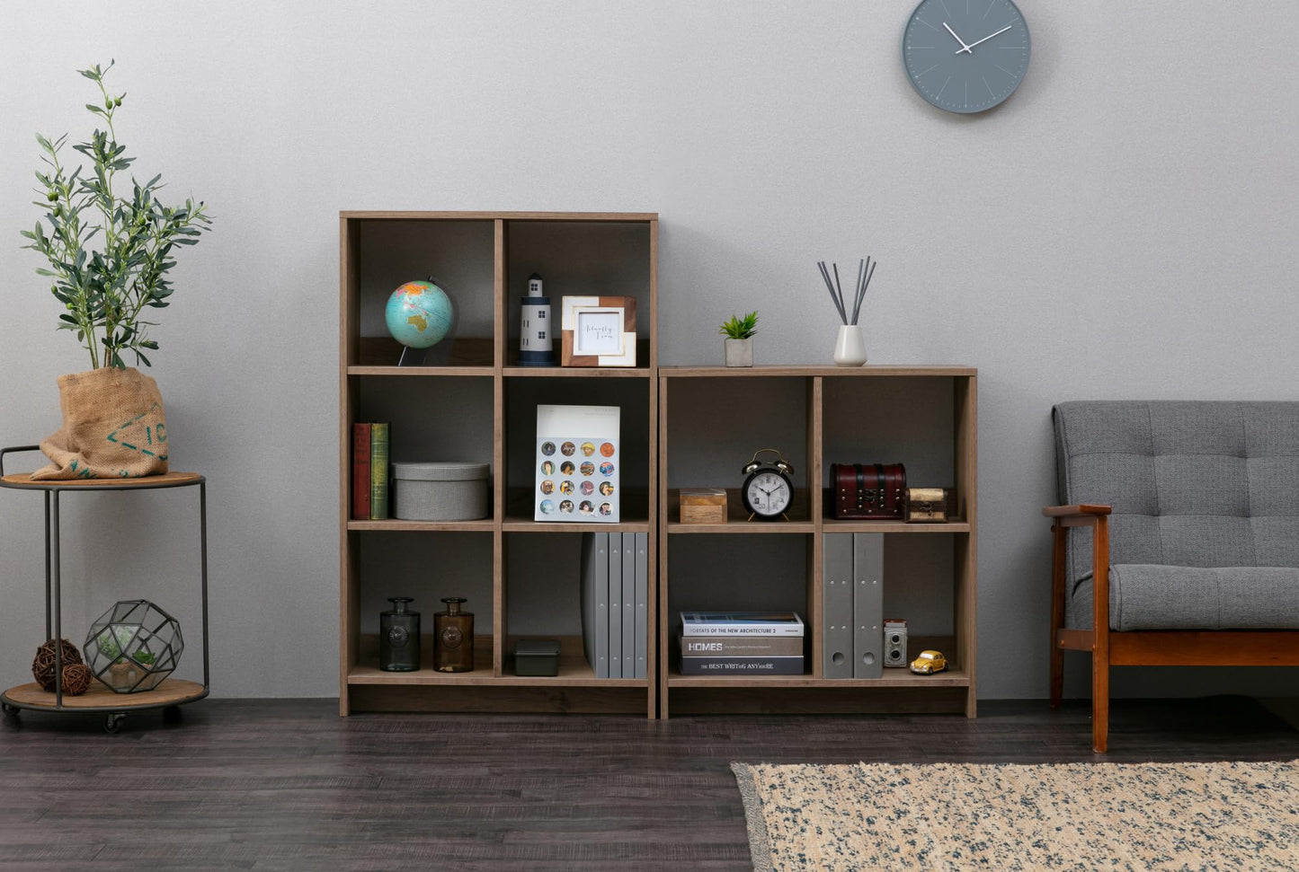 Iris Ohyama,Wooden Open Shelf, 4 Cube storage unit, Organiser, Modern design, Living room, Bedroom, Study room,WOS-4 - Ash Brown