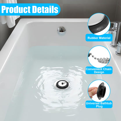 2pcs Universal Bath Plug/Sink Plug with Chain - Prevents Water Loss, Odor Prevention and Tight Seal for Bath Tubs, Kitchen Sinks & Basins
