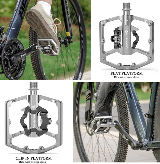 GEWAGE Mountain Bike Pedals - Dual Function Flat and SPD Pedals - 9/16" Compatible for Road, Mountain, BMX Bike