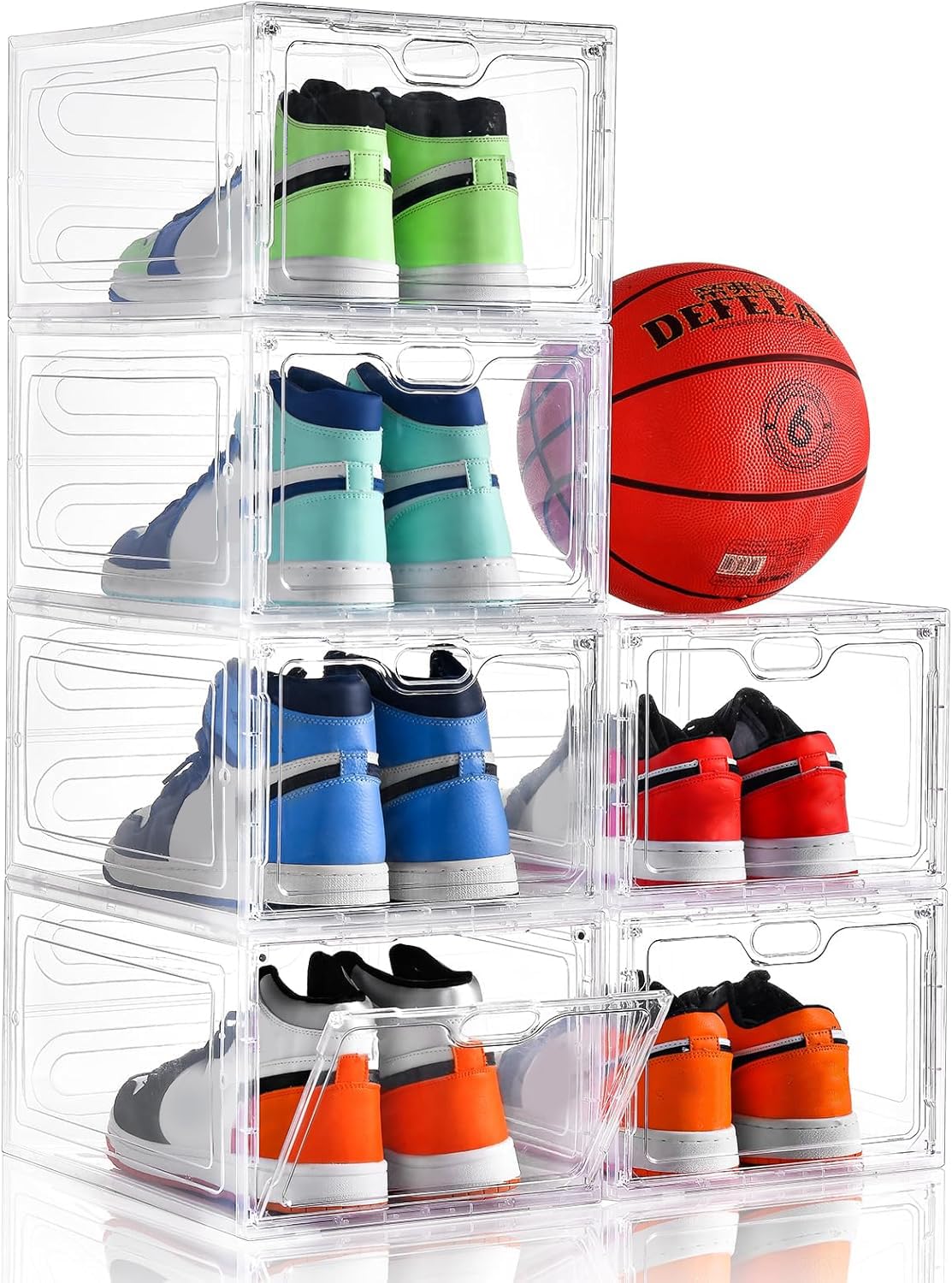 INSTY 6 Pack Modern/Functional Transparent Plastic Shoe Storage Box, Shoe Organizer with Magnetic Door, Stackable, Fits up to US Size 12