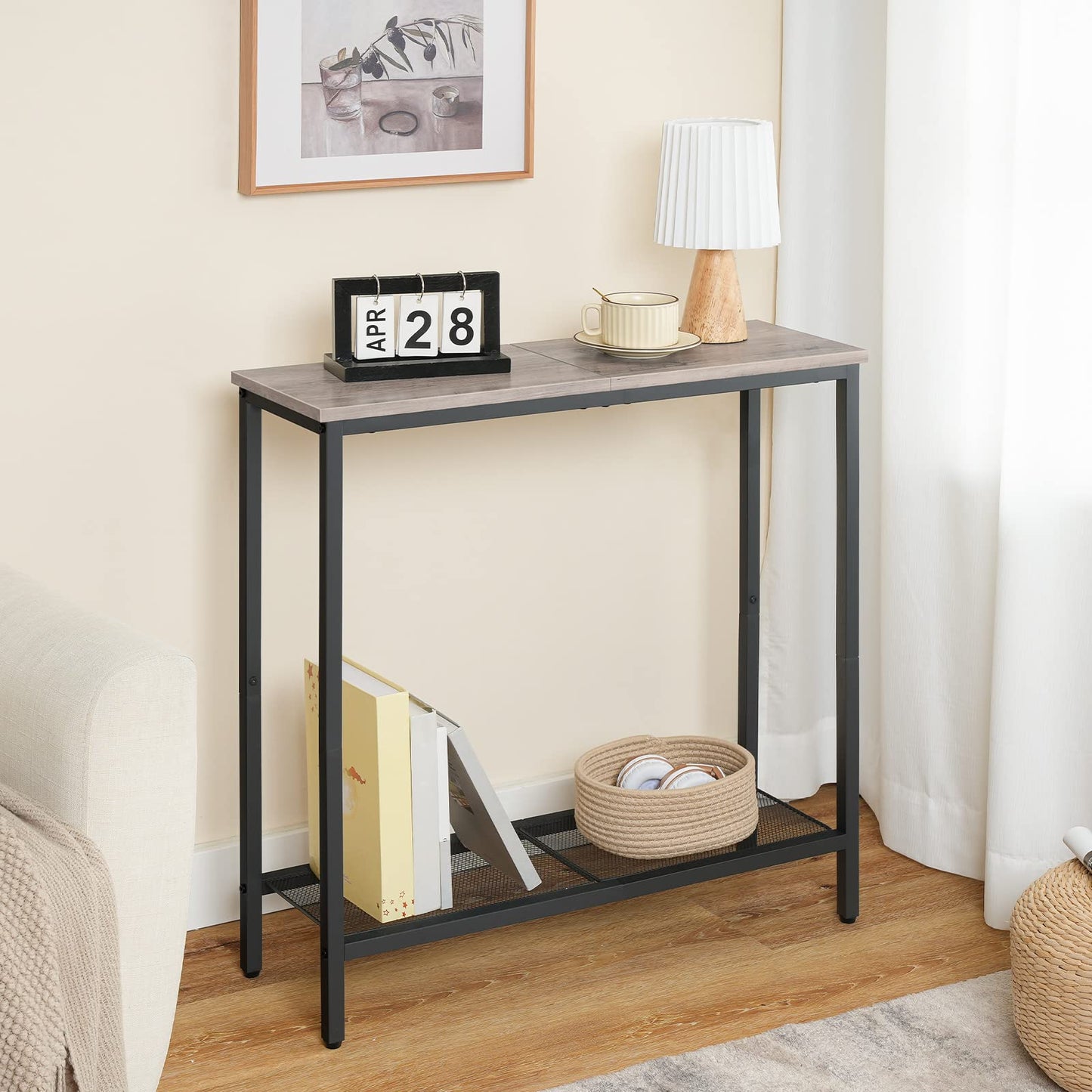 HOOBRO Slim Console Table with Storage, Narrow Console Table for Hallway, Industrial Hallway Table, Slim Sofa Table for Living Room, Bedroom