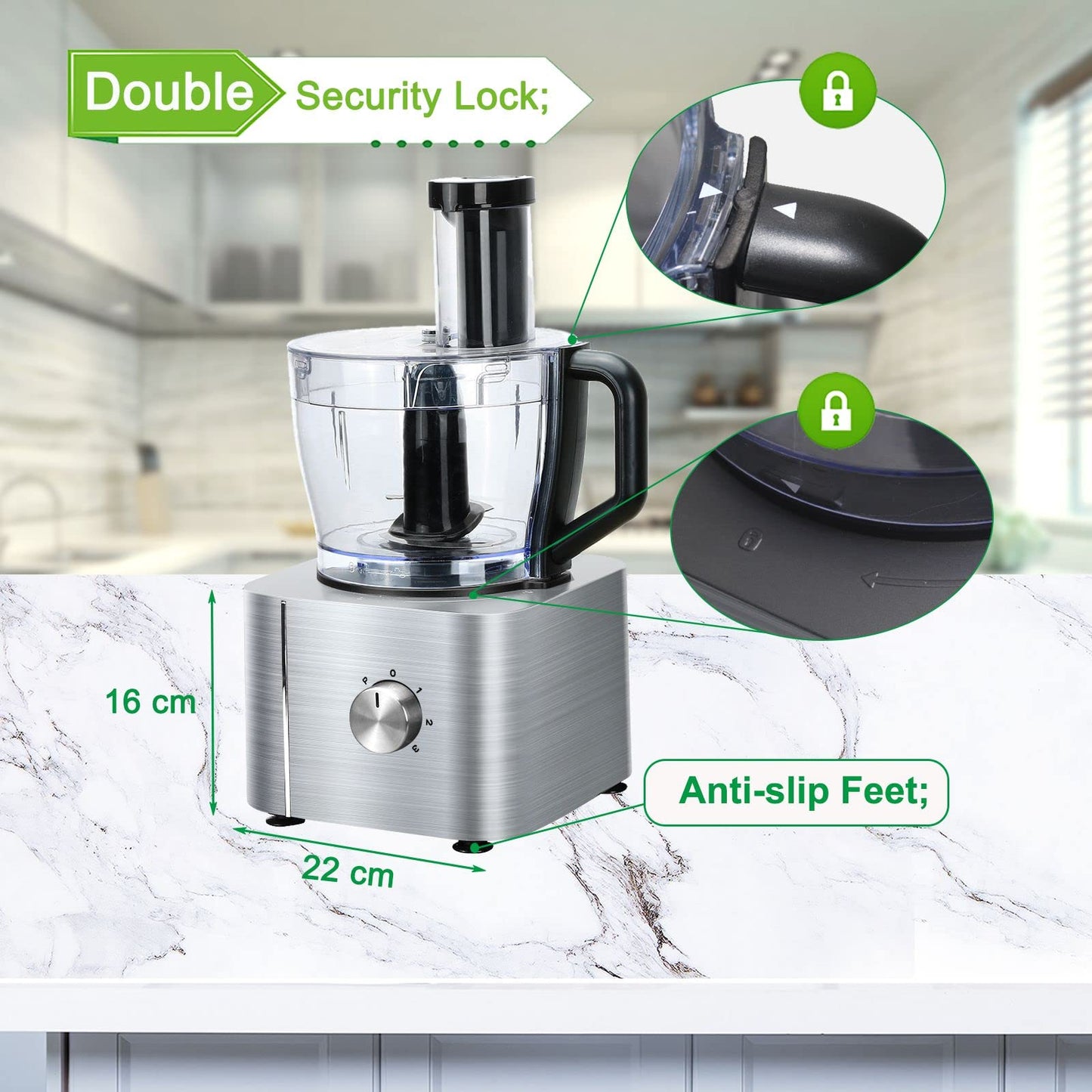 Food Processor, TopStrong 11-in-1 food processor and blender with Chopping Blending Kneading Grinding Whisking Juicing, 1100W, 3 Speeds Plus Pulse,