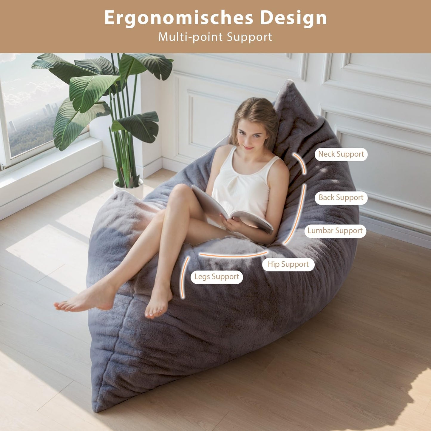 MAXYOYO Giant Bean Bag Bed - Square Bean Bag Chair - Large Sofa with Plush Cover and Fluffy Filling Included for Adult, Couples, Guest