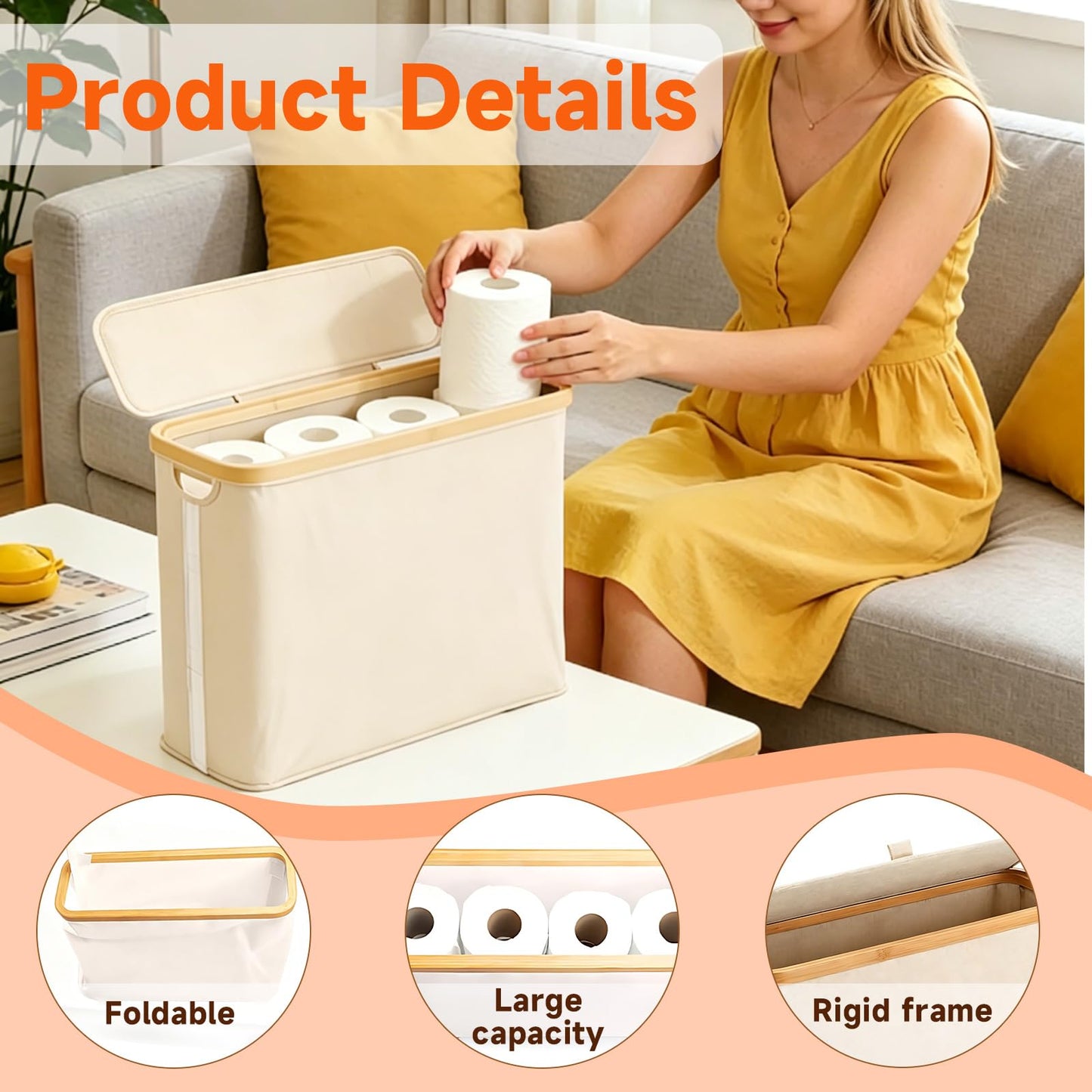 Toilet Roll Storage Box with Lid, Toilet Roll Basket, Storage Basket