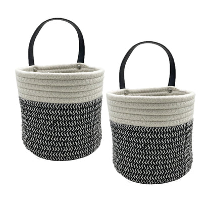 SOQKEEN Hanging Storage Baskets 2 Pack, Cotton Rope Basket, Black & White