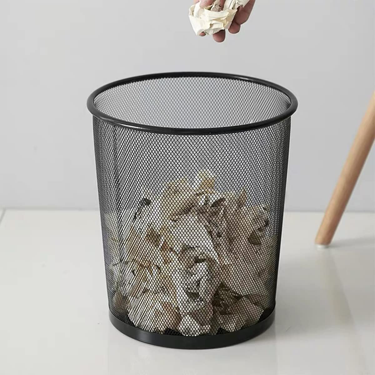 livexa 3 Pack Metal Mesh Waste Paper Bin 12 Litres Lightweight Mesh Wastebasket Waste Bin Black Metal Rubbish Bin for Bedroom, Office, Bathroom