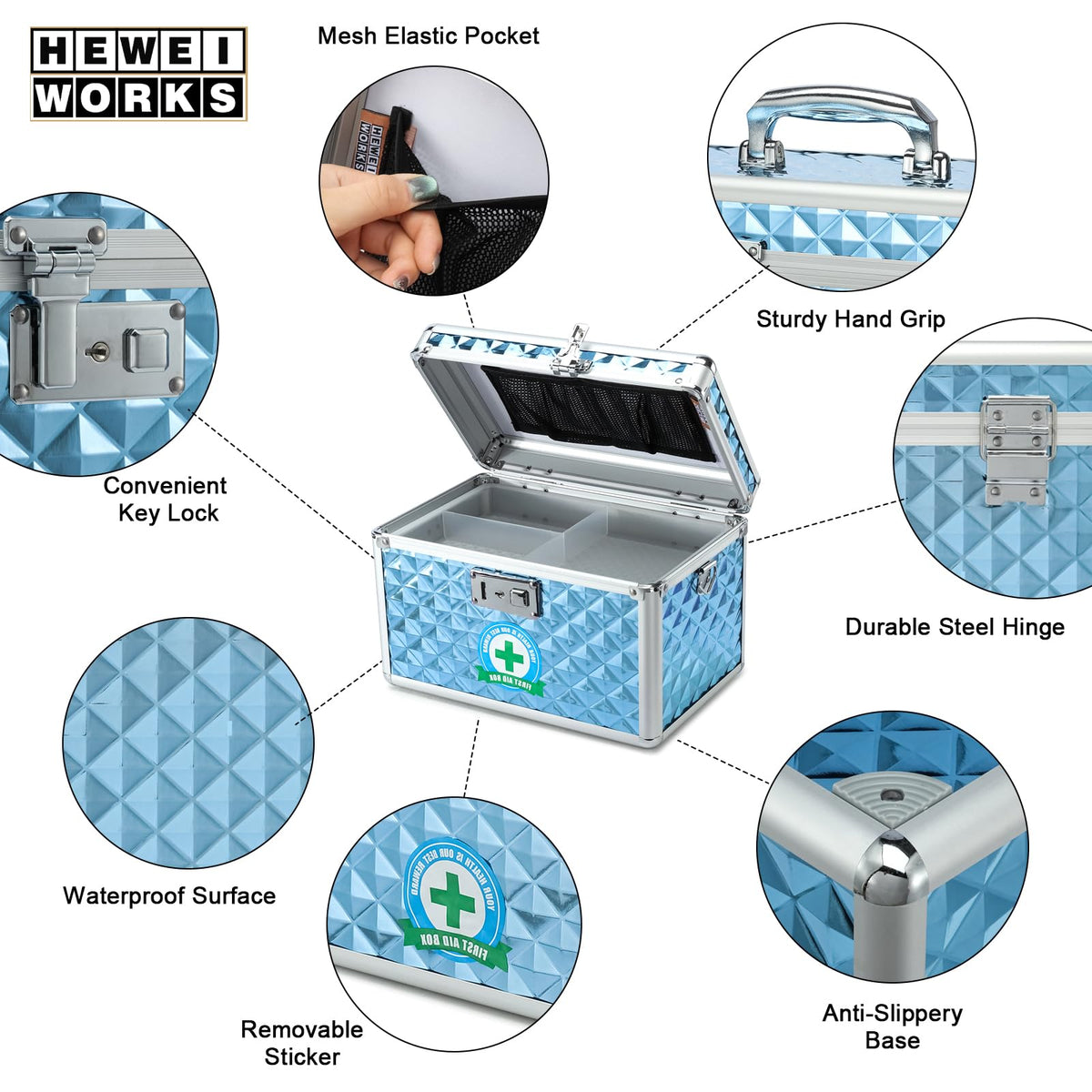 HEWEI WORKS Storage Box with Key Lock, Lockable Medicine Storage Box, Empty First Aid Box, Security Lock Box