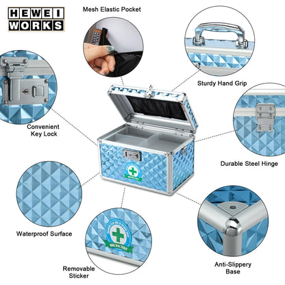 HEWEI WORKS Storage Box with Key Lock, Lockable Medicine Storage Box, Empty First Aid Box, Security Lock Box