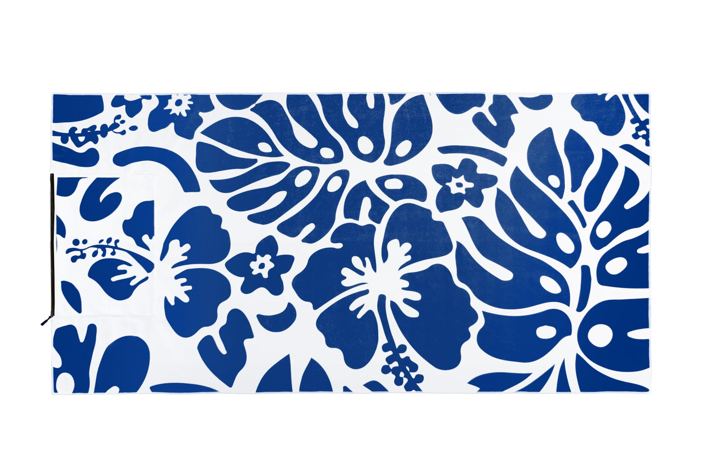 Olly & Rose Luxury Microfibre Large Beach Towel with Zip Pocket and Inflatable Pillow and Reversible Pattern 90 x 160cm Blue