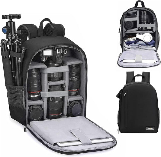 Cwatcun Camera Backpack Bag with Tripod Holder Anti-Theft Waterproof Camera Bag for Canon Nikon Sony DSLR SLR Camera for Women Men Photographer, 2.0